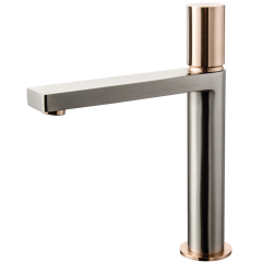 Exil mitigeur lavabo haut façon inox et or rose