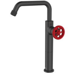 Indus mitigeur lavabo haut noir et manette rouge